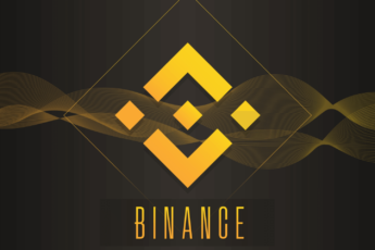 Binance logo with Binance wordmark on dark background.